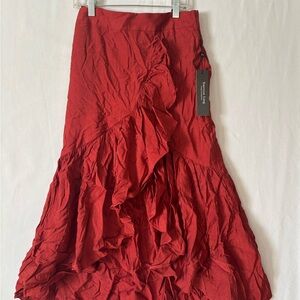 Ruffled Asymmetrical Red Skirt